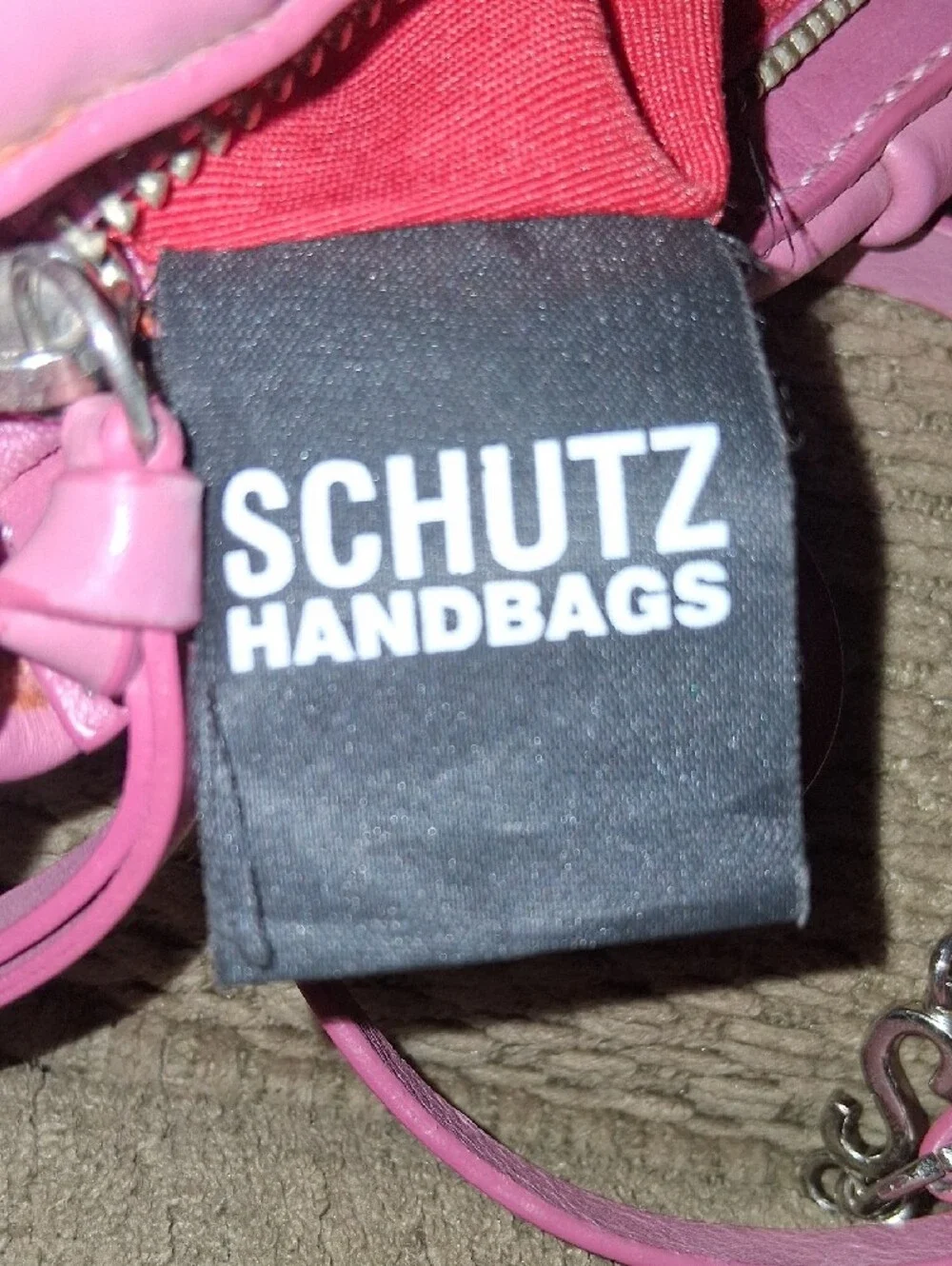 Schutz Pink Leather Pleated Crossbody Bag with Chain Accent